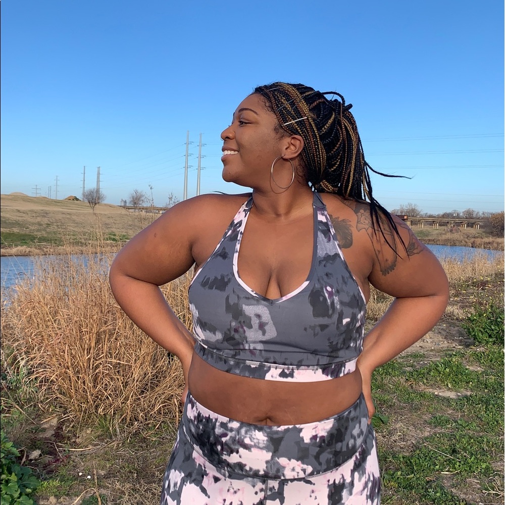 Grey and Pink Camouflage Sports Bra